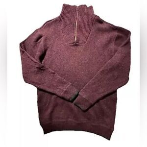 * Ireland’s Eye Men Sweater Wool Knit Burgundy 1/4 Zip Made In Ireland XXL